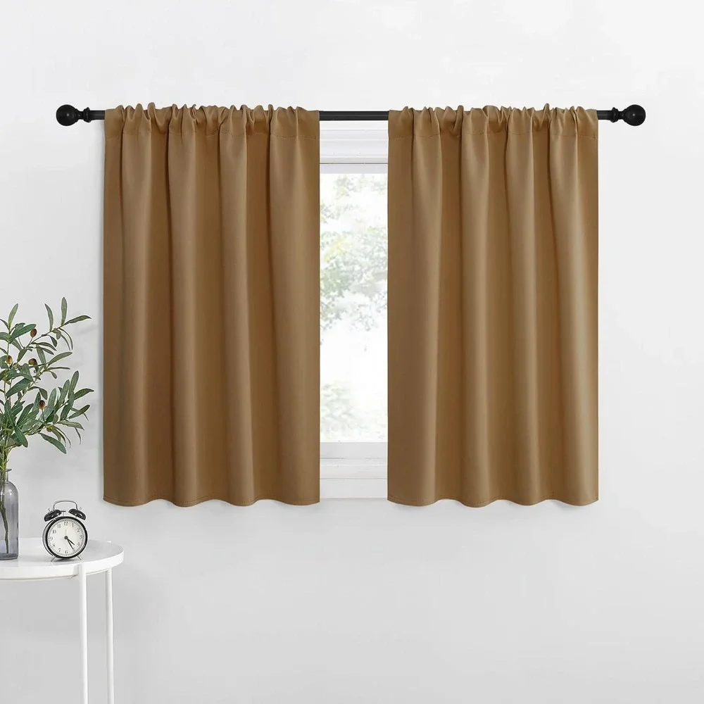 Gold Brown Blackout Curtains 2 Panel Set 42x36 Rod Pocket Triple Weave Shading